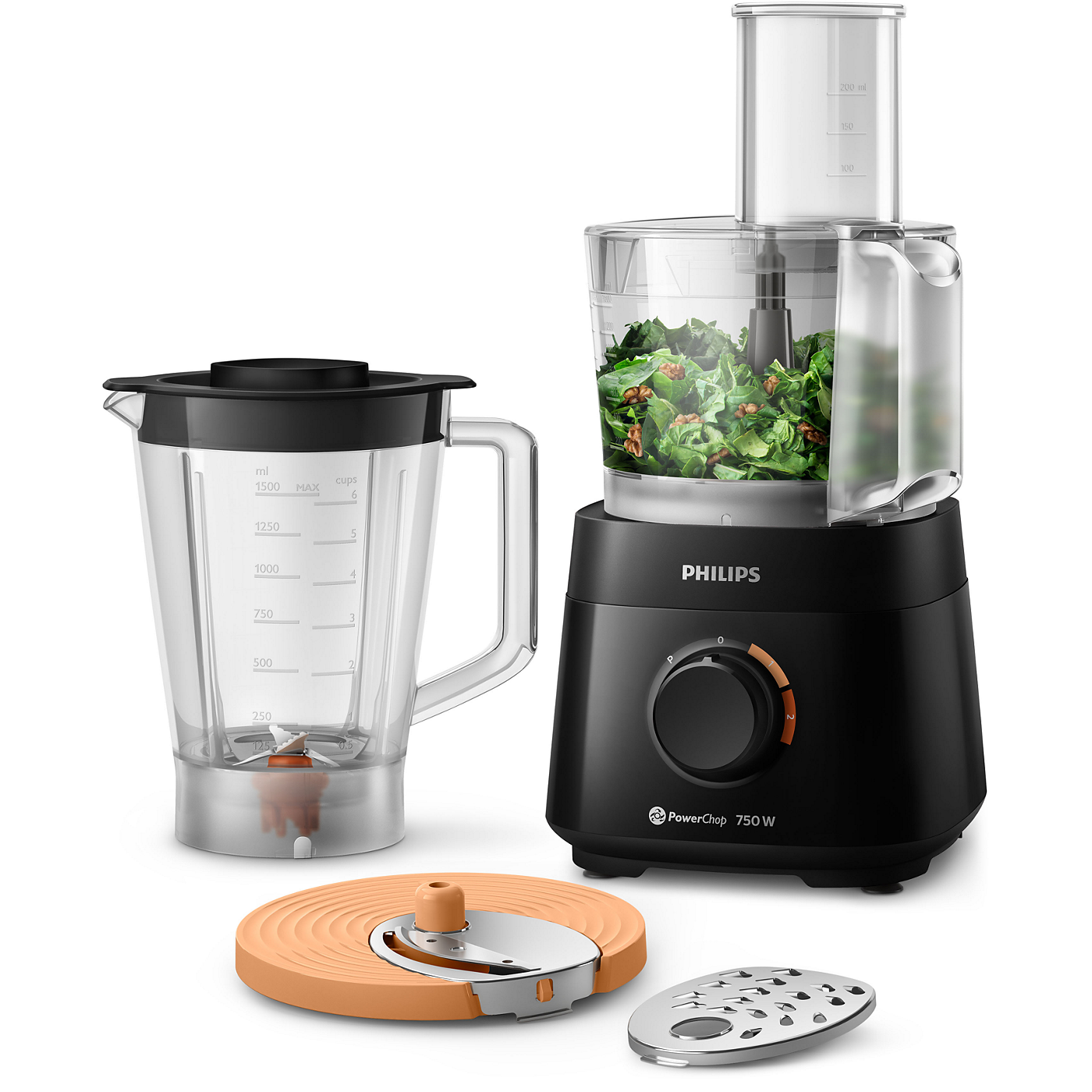 Philips 4-in-1 Food Processor & Blender 750W 1.5L Bowl 2L Jar Shredder Black